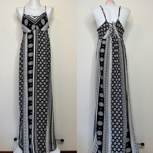 O'Neill Casty Maxi Dress Ivory Black Boho Beachy Strappy Sz L - Picture 3 of 16